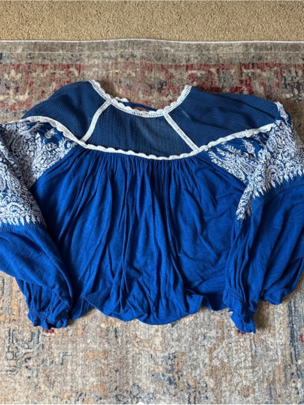 Free People Royal Blue Embroidered Peasant Tunic